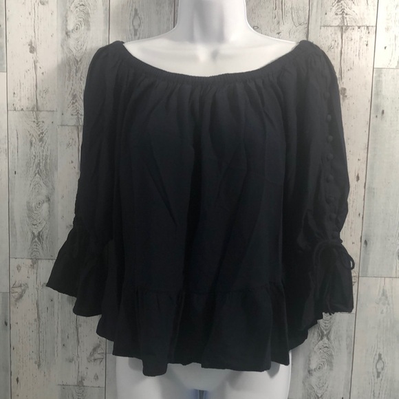 LOFT Off Shoulder Peplum Button Sleeves Top Small - Picture 2 of 12